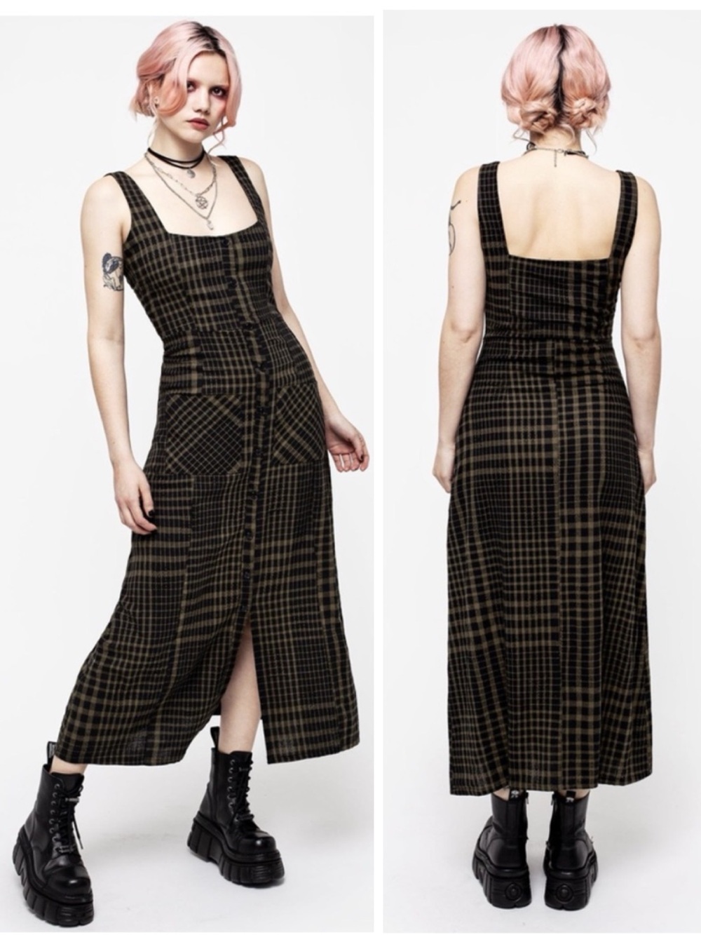 Disturbia Dropout Check Button Front Midi Dress New